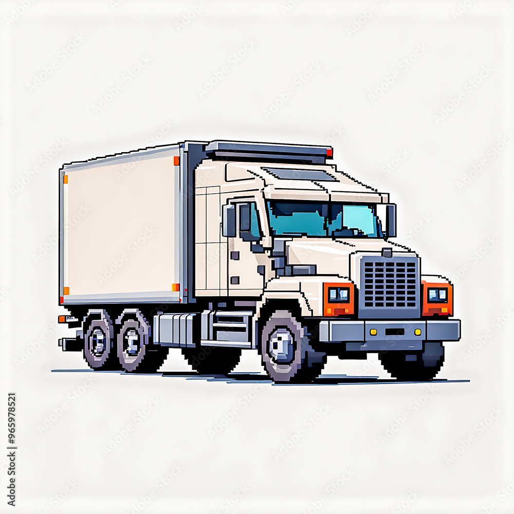 Illustration of Pixel art Truck on white background.