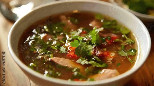 Vietnamese pho with French-inspired duck confit, blending Southeast Asian and European culinary traditions