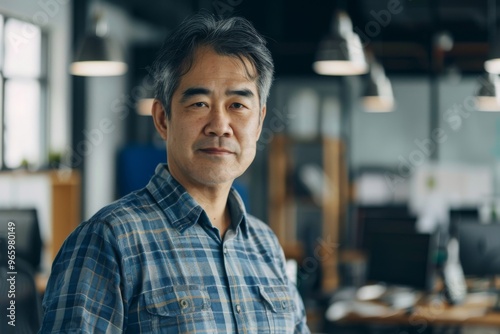 Portrait of a middle aged asian male worker in start up company office