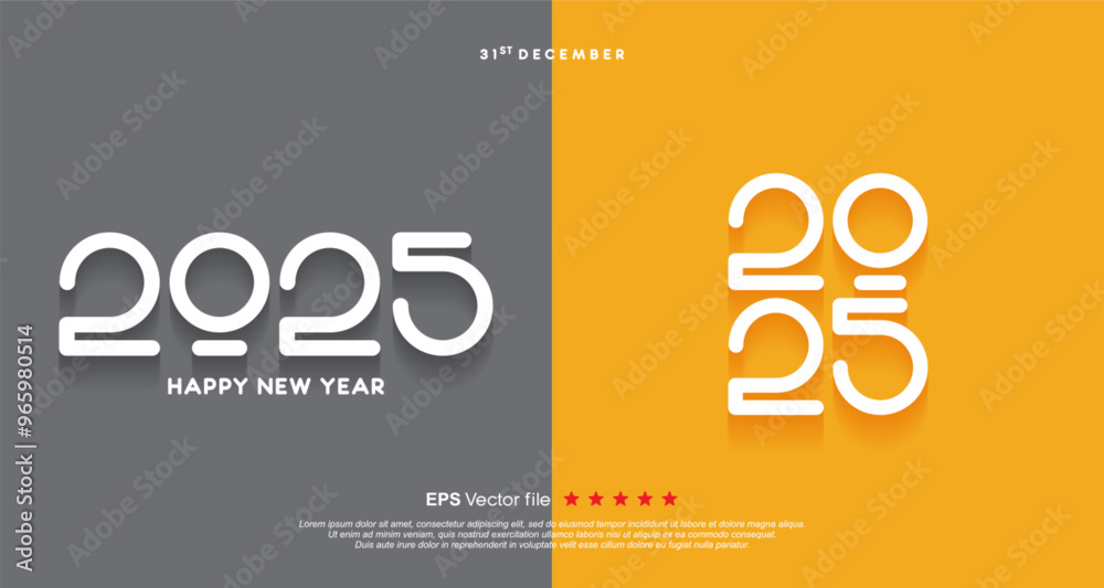 Naklejka premium Happy New Year 2025 vector logo with rounded design