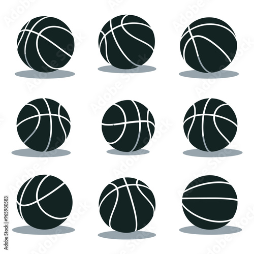 Basketball icon set. Basketball ball  silhouette vector on white background 
