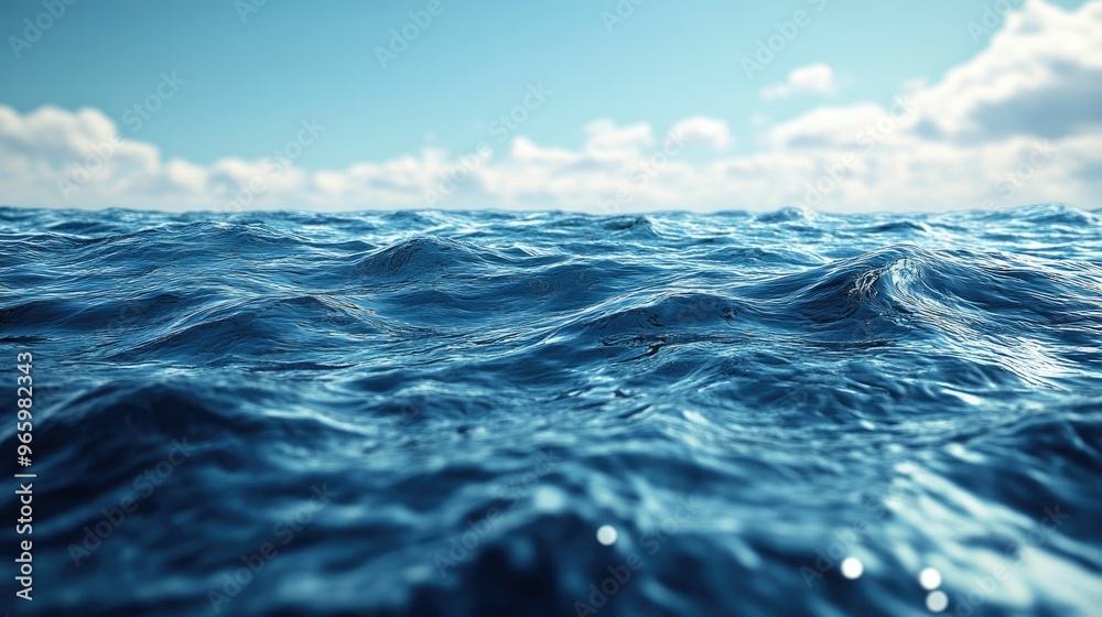 Fototapeta premium Calm ocean waves under a bright sky with clouds.