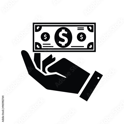 Cash Payment Icon – Hand Holding Dollar Bill Silhouette for Financial and E-Commerce Design