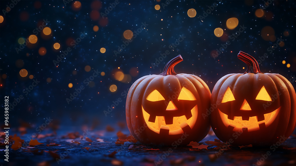 Jack-o'-Lanterns Halloweens pumpkin made of plasticine on a dark night background