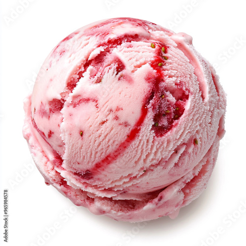 Ice cream scoop with strawberry ice cream isolated on a white background. Studio shot.