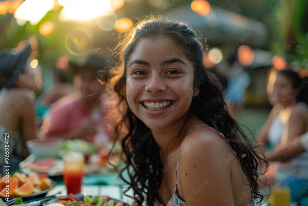 Portrait of a smiling young woman attending a barbecue Portrait of a smiling young woman attending a barbecue