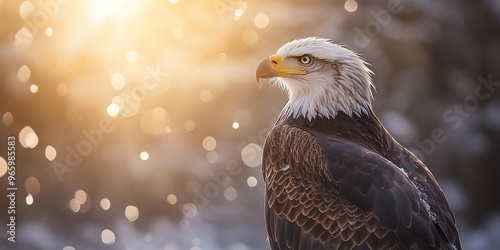 nature bokeh background with portrait of majestic eagle bird of prey wildlife scene focusing on powerful raptor in its natural outdoor environment with feathers and beak detail