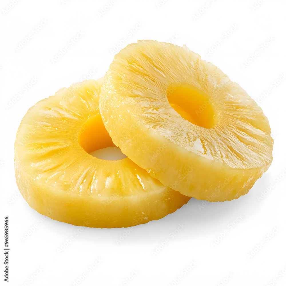 Peeled canned pineapple slices isolated on white background Peeled canned pineapple slices isolated on white background