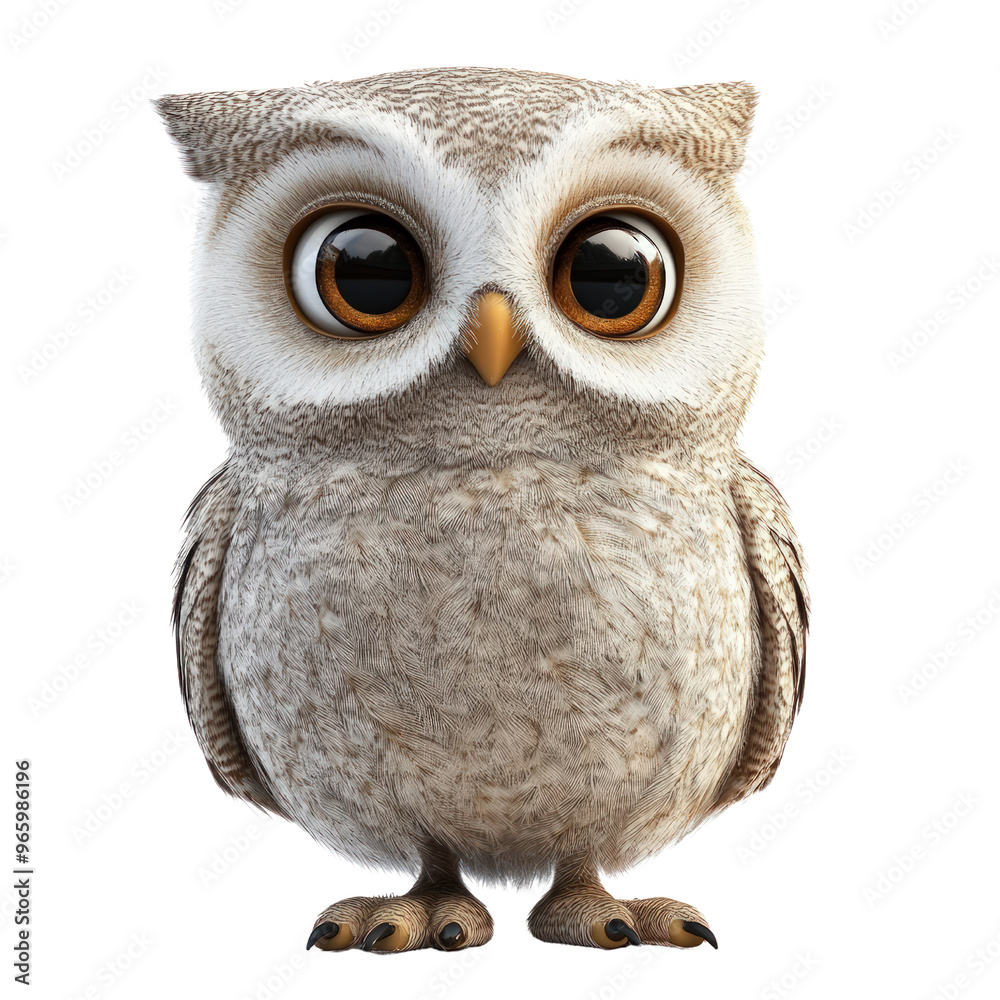 Naklejka premium Adorable Owl with Big Eyes - 3D Render.