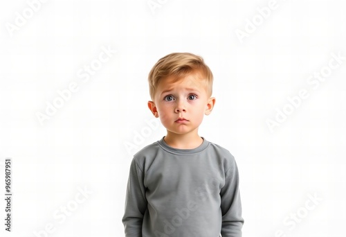 there is a young boy that is standing up with a toothbrush. photo