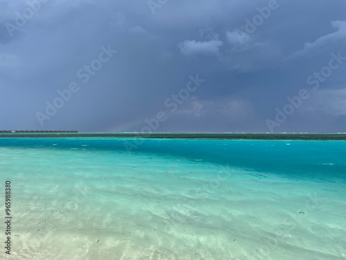 Tropical Destination - Maldives - Pier For Paradise Island, beach with clear blue water. Summer vacation background. Exotic island 