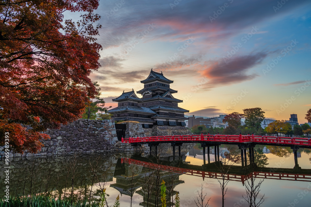 Matsumoto Nagano, sunrise at Matsumoto Castle in autumn season