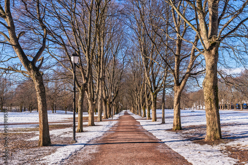 Oslo Norway, snow winter landscape at Vigeland Park photo