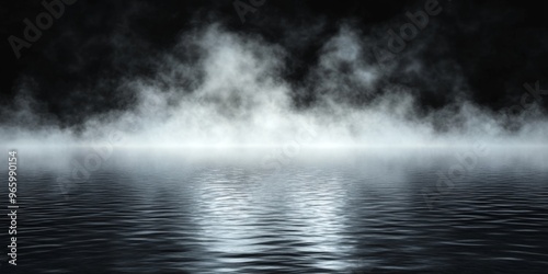  Ethereal Mist and Smoke on Dark Background: Abstract Cinematic Composition for Marketing Campaigns and 4K Wallpapers. Atmospheric Fantasy-Style Imagery with Water Reflections, Depth, and Wide-Angle P
