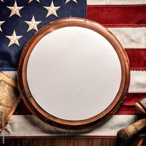 Celebration of Constitution Day with an American flag draped in red, white, and blue during a festive gathering in September at a community center. Generative AI