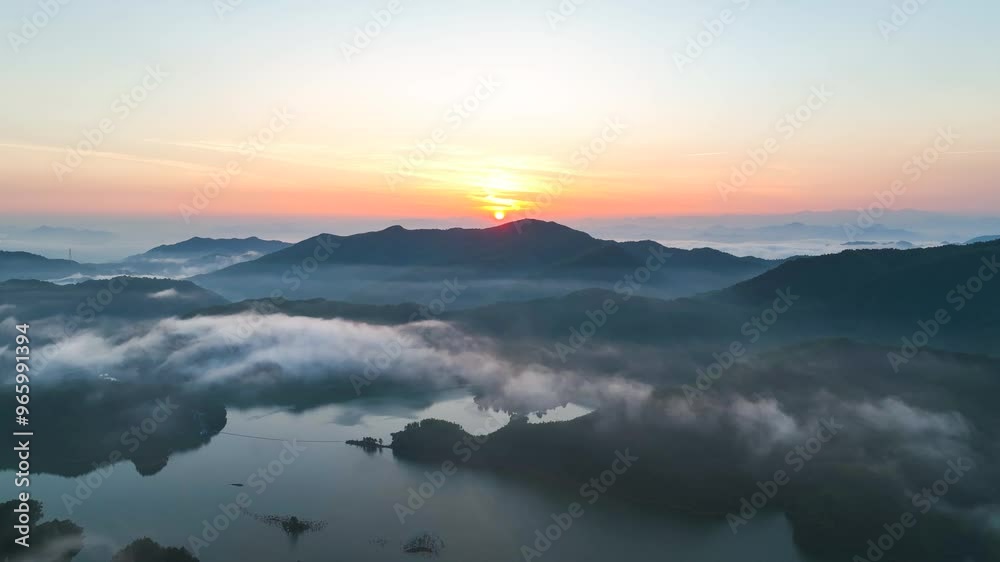 Mountain river scenery canyon sea of clouds sunrise 4K aerial photography Mountain river scenery canyon sea of clouds sunrise 4K aerial photography