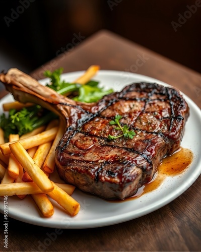  steak and french fries on a plate with broccoli.