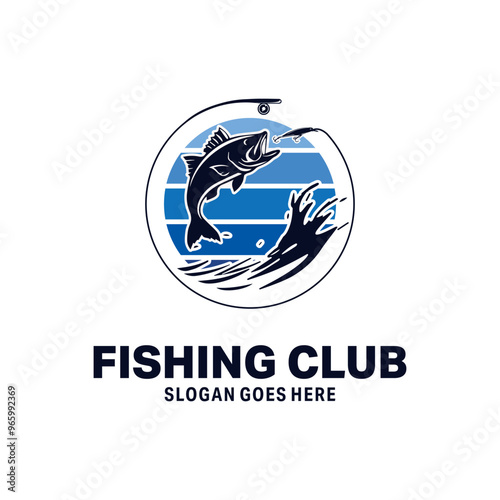 Fish fishing with hook and loose bait and string logo design