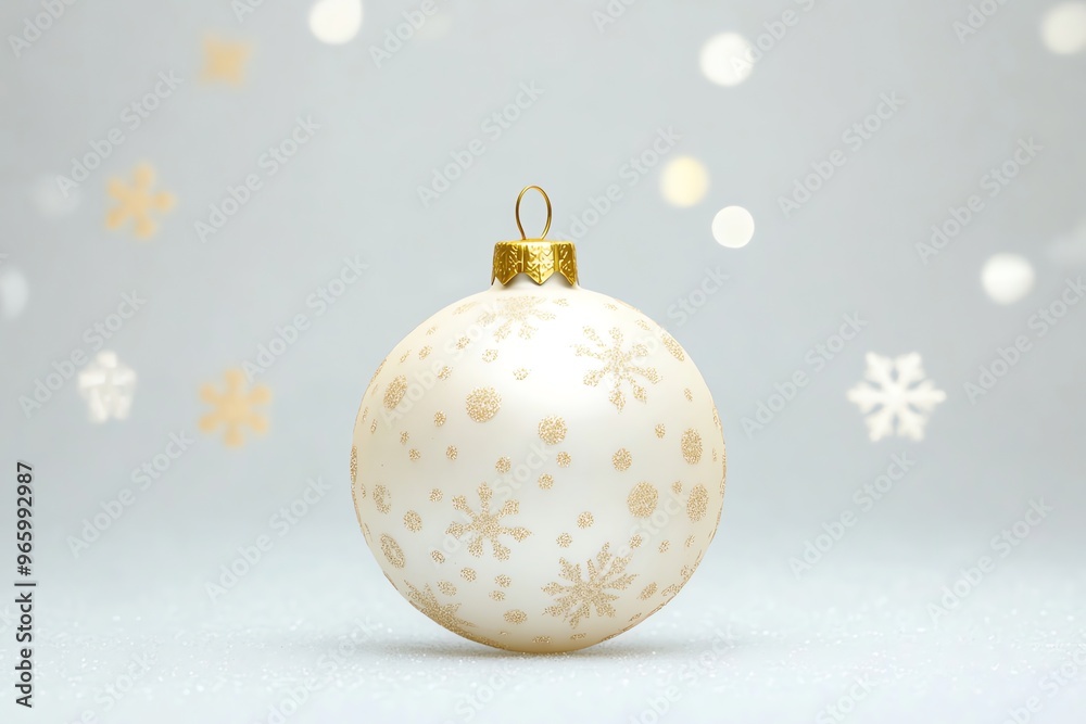 White Christmas Ornament with Gold Snowflake and Dot Design