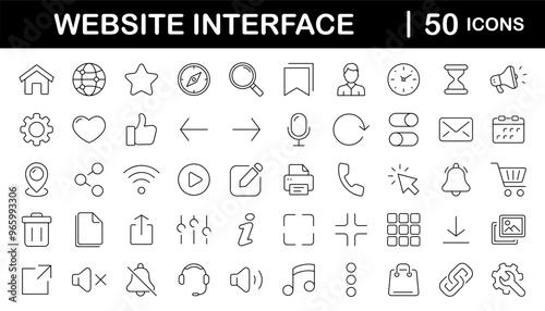 Website Interface set of web icons in line style. Basic UI/UX icons for web and mobile app. Containing user interface, web page, mobile app, web interface, development and more