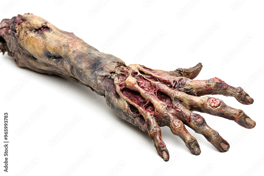 Human scary zombie hand isolated on a white background. Human scary zombie hand isolated on a white background.