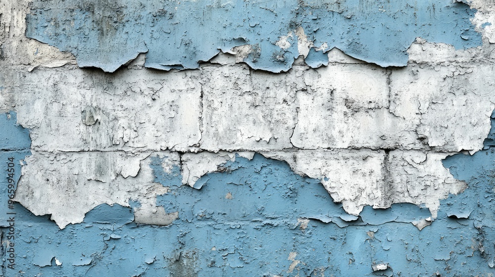 Obraz premium Weathered blue and white peeling paint on a wall.