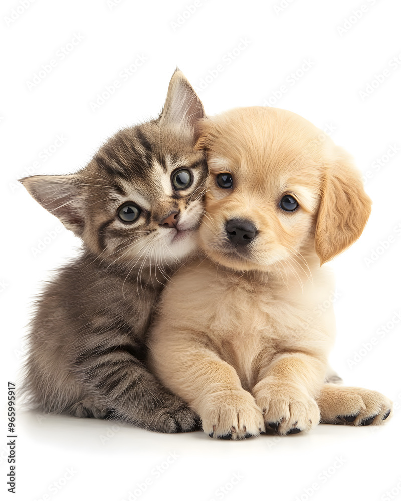 Cute little kitten and puppy sleeping together Cute little kitten and puppy sleeping together