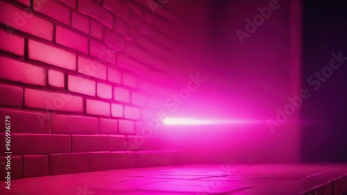 Pink Neon Light in Dark Room with Smoke