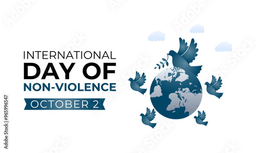 Vector Illustration of International Day of Non-Violence Banner poster, flyer and background design template. Two hand with earth and dove icon vector.