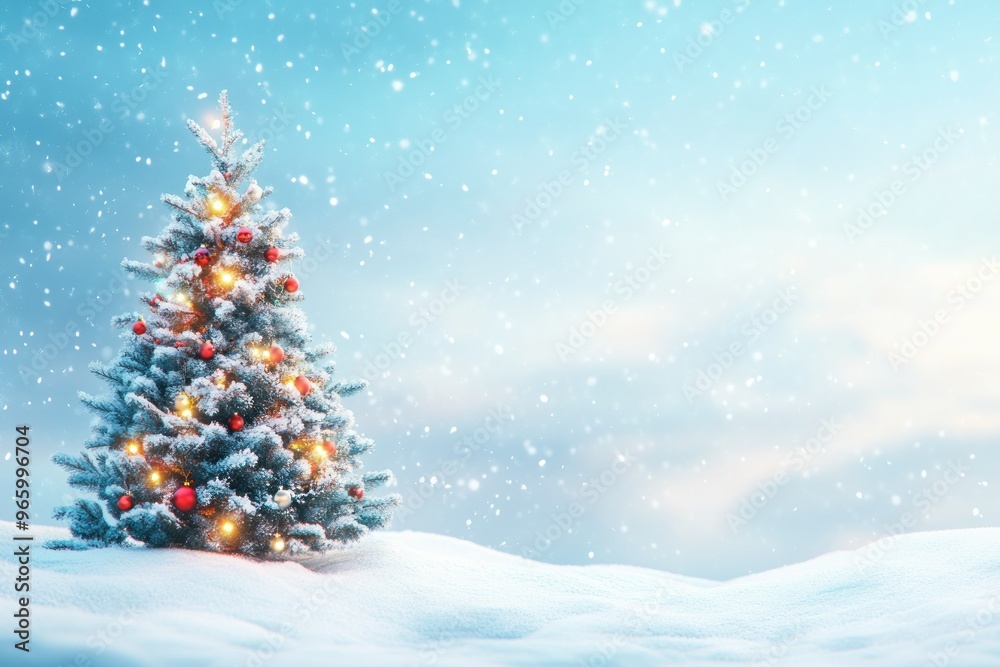 Decorated Christmas Tree in a Snowy Winter Landscape Decorated Christmas Tree in a Snowy Winter Landscape
