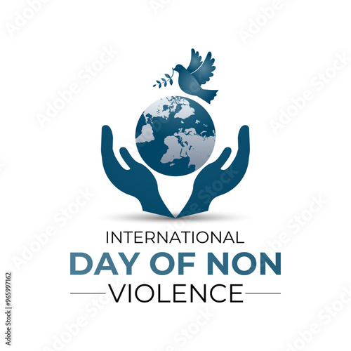 Vector Illustration of International Day of Non-Violence Banner poster, flyer and background design template. Two hand with earth and dove icon vector.