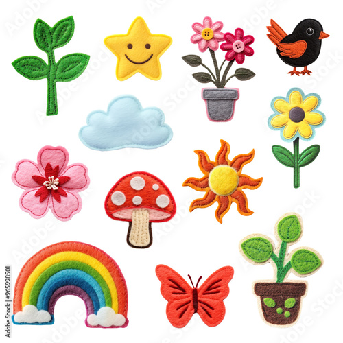 PNG cute felt sticker set, transparent background