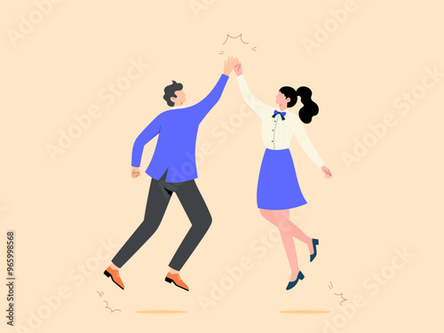 Team hi five or congratulations on your business goal achievement