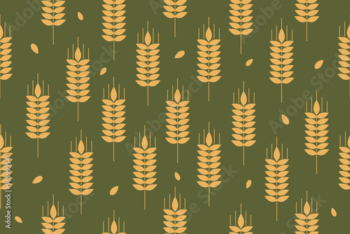 Collection of golden ripe spikelets of wheat. Agricultural symbol, flour production. Vector silhouette of wheat. 