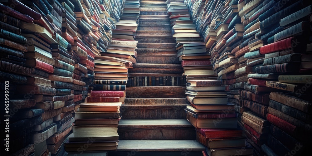 Obraz premium Stairway of Knowledge: A Staircase Formed by Stacked Books
