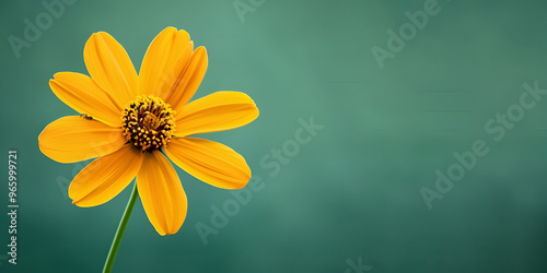 Bright Yellow Flower on Minimalist Green Background | Vibrant Nature Photography of Single Flower in Bloom | Floral Close-Up for Nature and Botanical Design