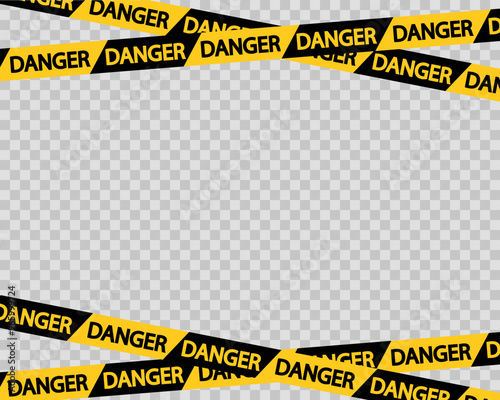 Yellow danger tape on a transparent background. Not cross area tape. Warning zone