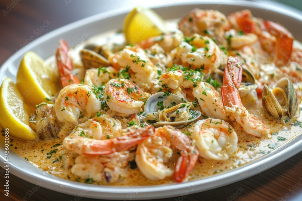 Seafood Cream Pasta with Shrimps and Clams Seafood Cream Pasta with Shrimps and Clams
