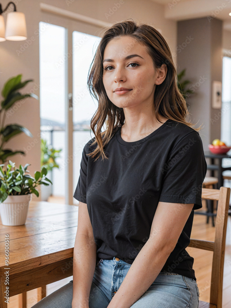 a woman wearing black tshirt a woman wearing black tshirt