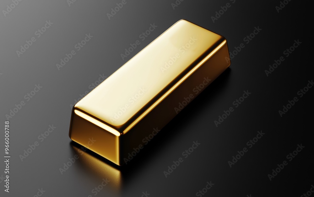 Single gold bar on a sleek black surface, minimalistic luxury concept, 3D illustration Single gold bar on a sleek black surface, minimalistic luxury concept, 3D illustration