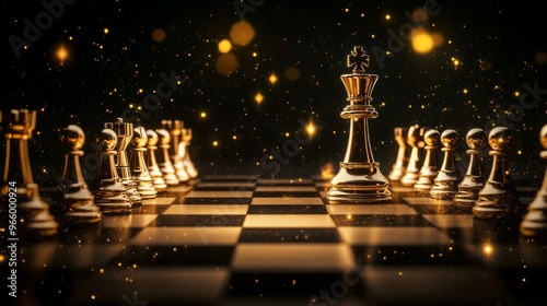 strategy ideas concept business futuristic graphic icon and golden chess board game black colot tone photo