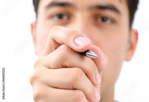 Holding a pen A close up shot of a person's hand holding a pen w photo