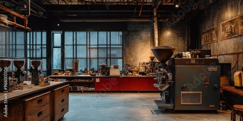 Artisanal Coffee Roastery Interior with a Roasting Machine