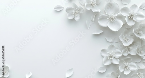 Elegant white flowers arranged artistically on a light background for creativ...
