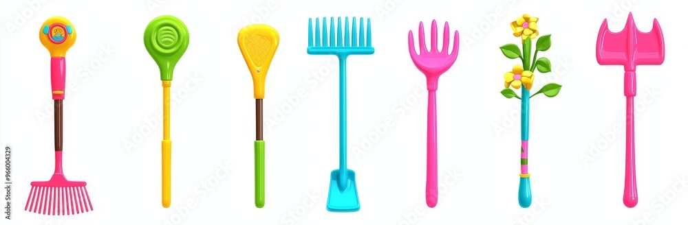 3D icons and objects collection of farming tools on transparent white background, cartoon style 3D icons and objects collection of farming tools on transparent white background, cartoon style