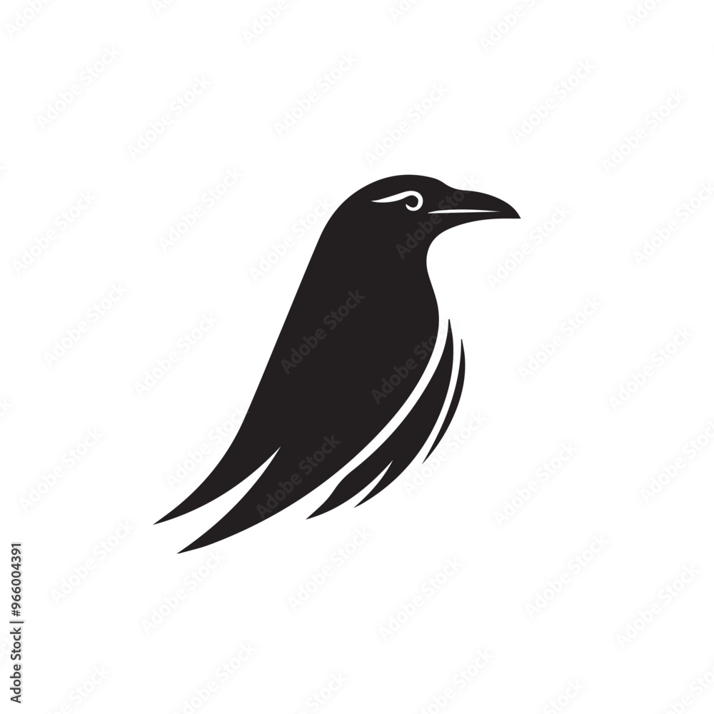 Fototapeta premium Raven in cartoon, doodle style . Image for t-shirt, web, mobile apps and ui. Isolated 2d vector illustration in logo, icon, sketch style, Eps 10, black and white. AI Generative