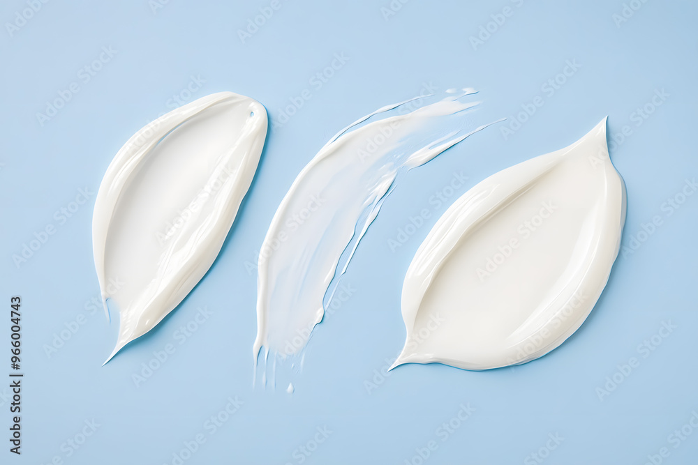 White cream smear top view isolated on a blue background White cream smear top view isolated on a blue background