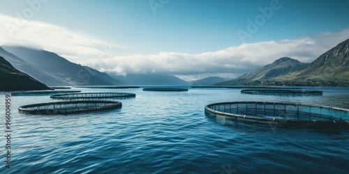 Ocean View with Circular Salmon Farm Pens photo