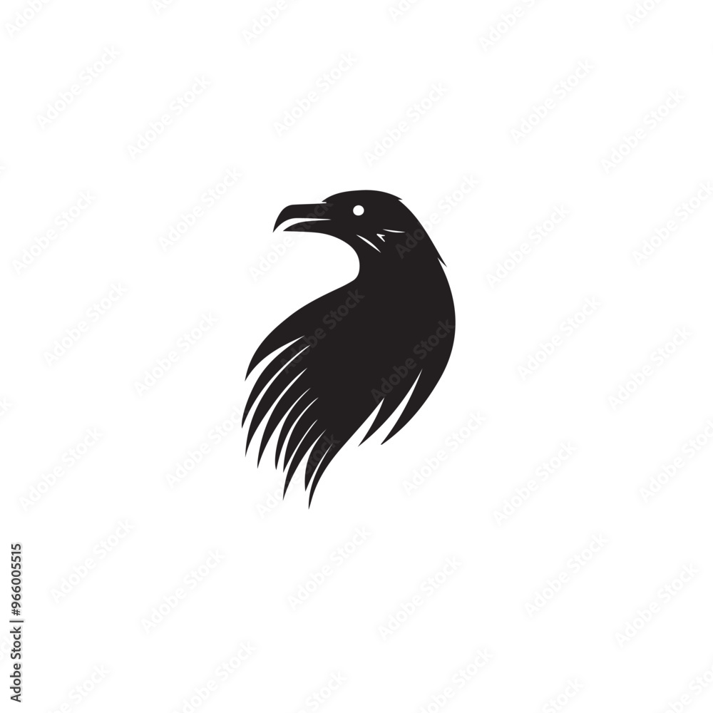 Fototapeta premium Raven in cartoon, doodle style . Image for t-shirt, web, mobile apps and ui. Isolated 2d vector illustration in logo, icon, sketch style, Eps 10, black and white. AI Generative