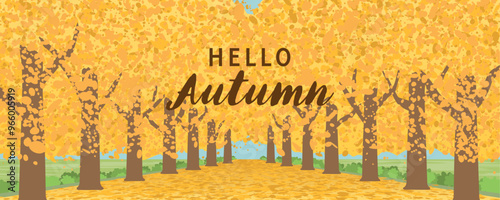 秋イメージ　銀杏並木の背景素材